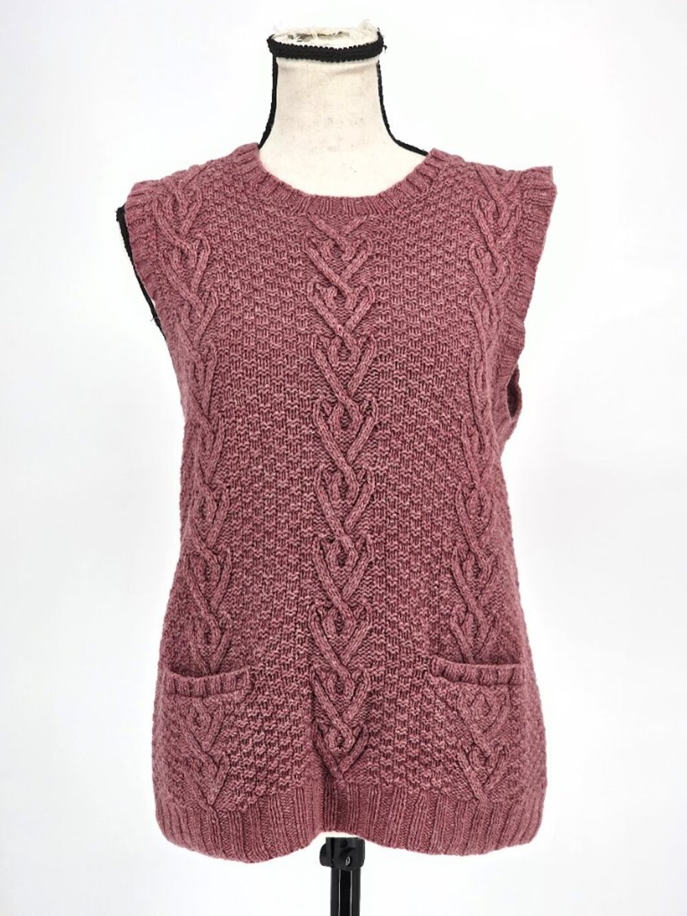 Vintage Ralph Lauren Silk Wool Linen Cable Knit Sweater Vest Mauve Pink Small